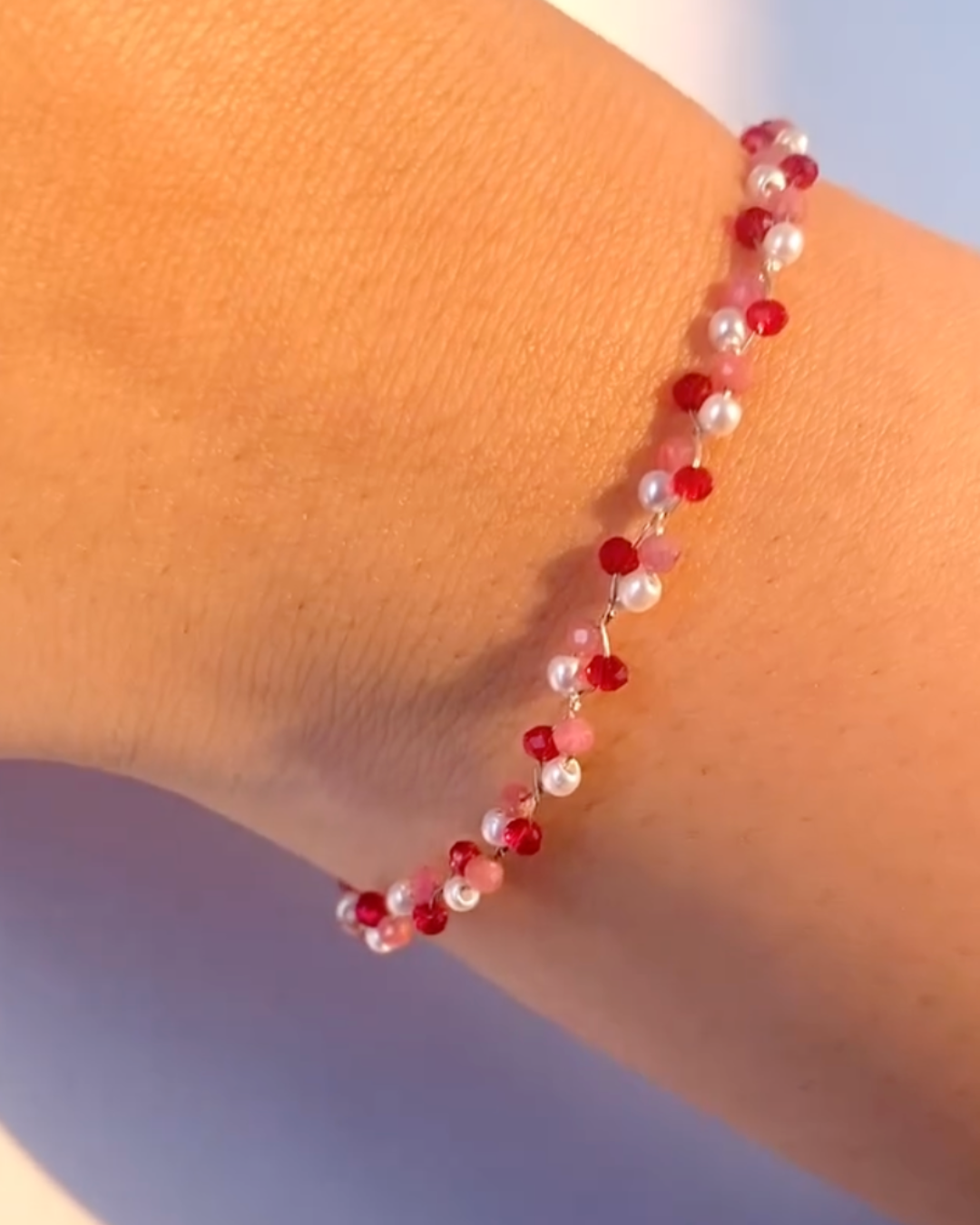 Red and White Cherry Blossom SAKURA Bracelet in 925 Sterling Silver