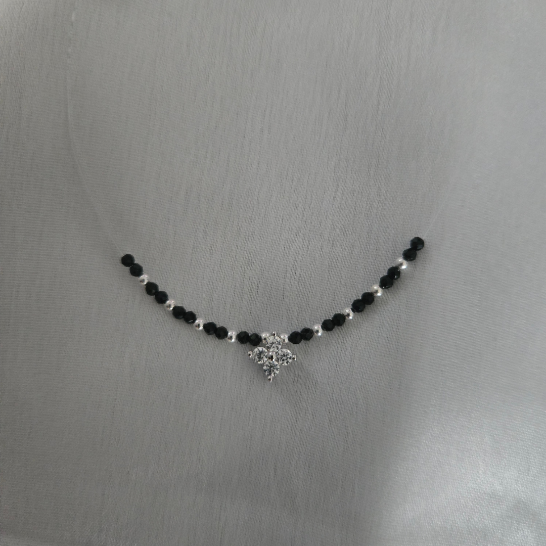 Minimalist Floating Mangalsutra Necklace with Solitaire Pendant in 925 Sterling Silver.
