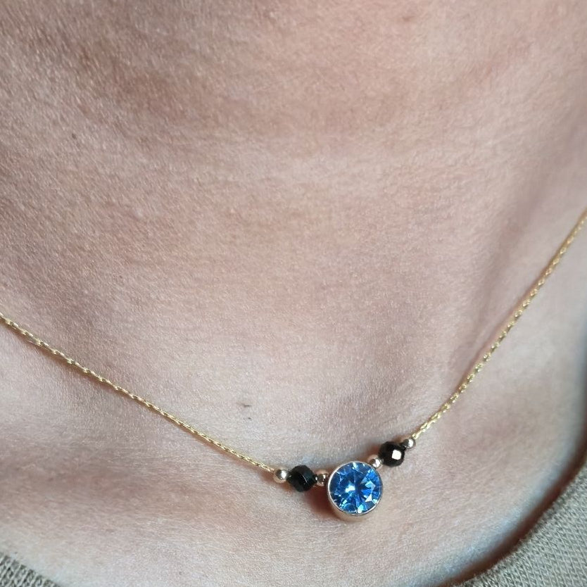 14k Gold Filled Mangalsutra Aqua Blue pendant necklace