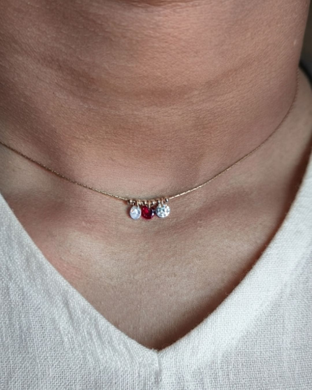 14K Gold Filled White Maroon Necklace