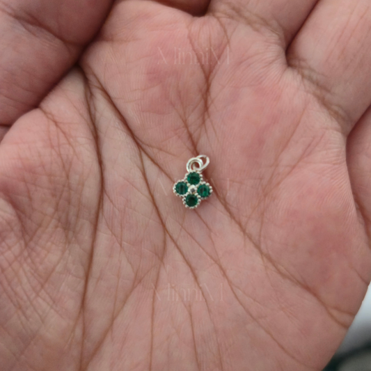Emerald Green Flower Charm in 925 Sterling Silver