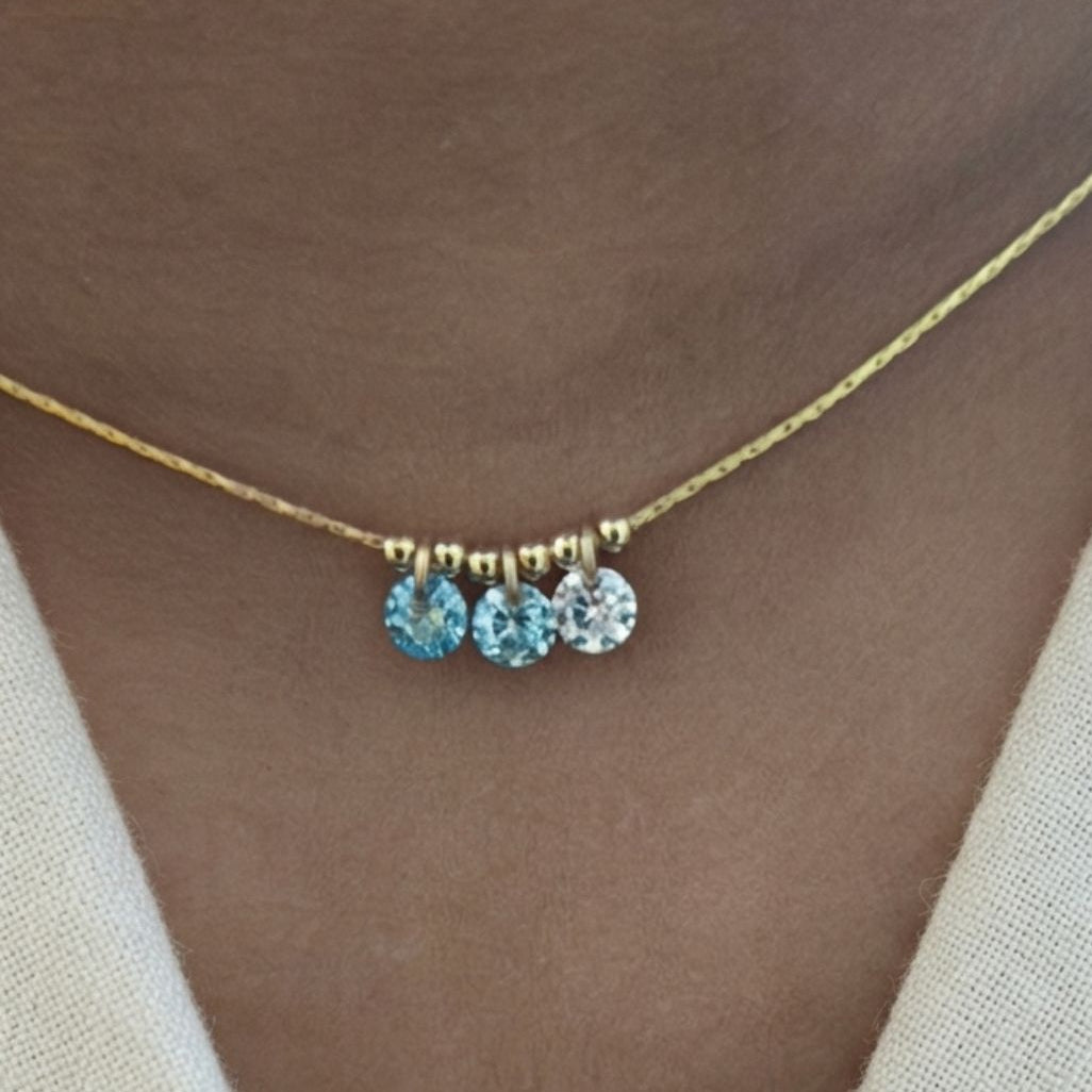 14K Gold Filled Aqua Blue White Necklace 14KGFNE04