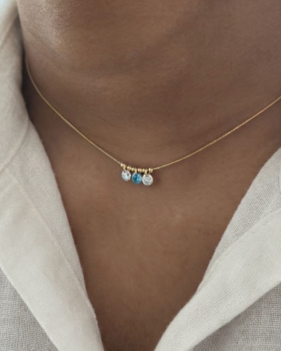 14KGFNE05 14K Gold Filled Blue White Necklace