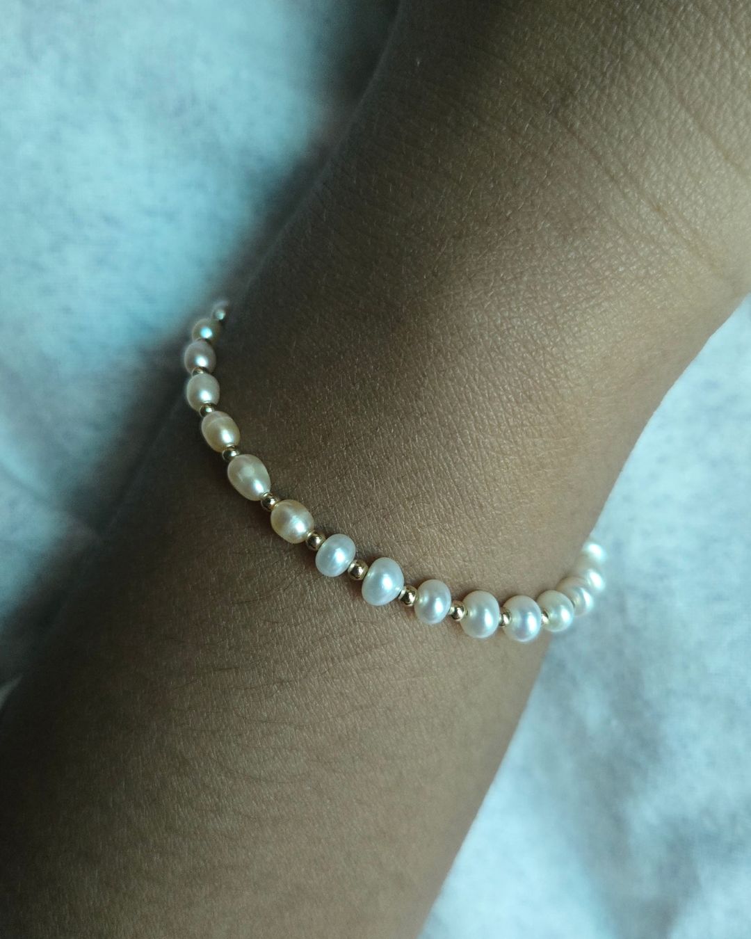 Gold Filled Pink and White Freshwater Pearl Bracelet