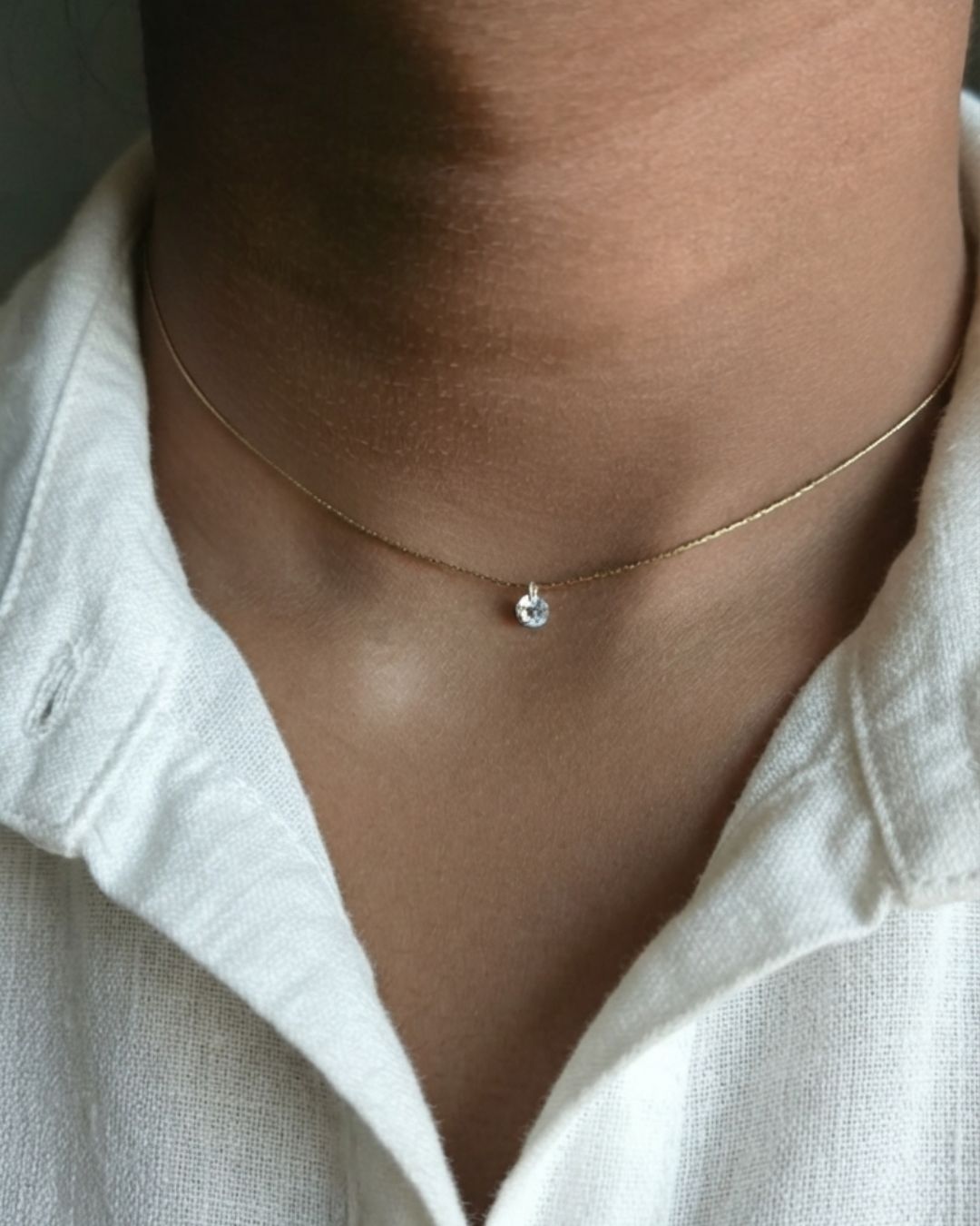 14K Gold Filled April White Birthstone Pendant Necklace