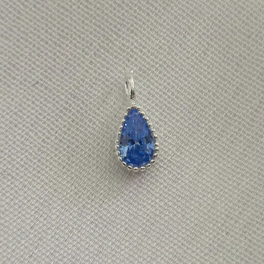 Royal Blue Zircon Drop Charm in 925 Sterling Silver