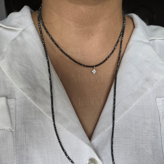 Hematite Wrap Around Shawl Necklace with Sterling Silver Charm