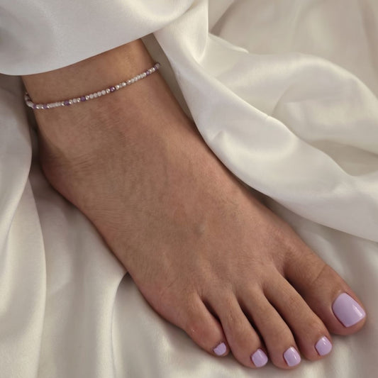 Lavender and White Zircon Anklet in 925 Sterling Silver