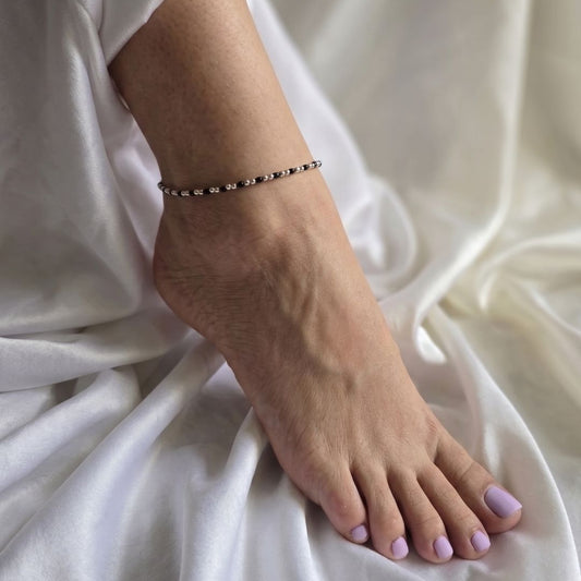 Sterling Silver and Black Spinel NAZARIYA Anklet 02 in 925 Sterling Silver