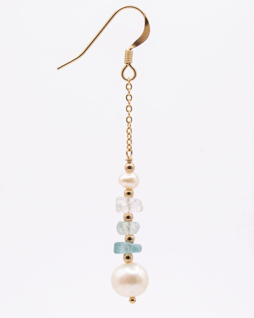14k Gold Filled Pearl Aquamarine Moonstone Dangler Earrings