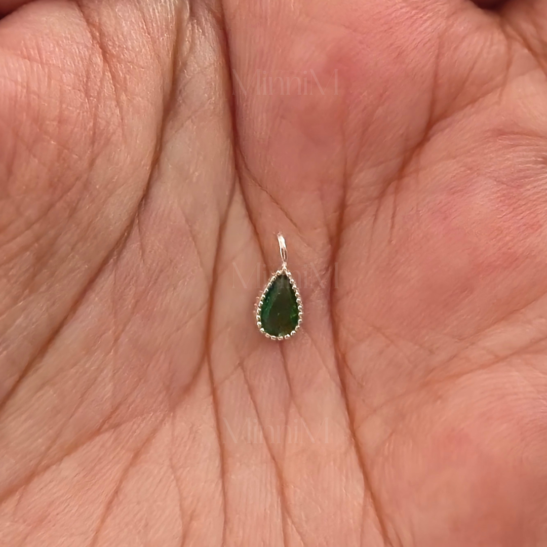 Emerald Green Zircon Drop Charm in 925 Sterling Silver