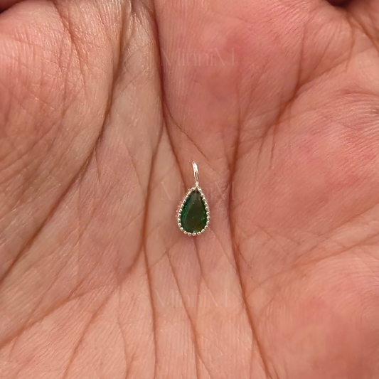 Emerald Green Zircon Drop Charm in 925 Sterling Silver