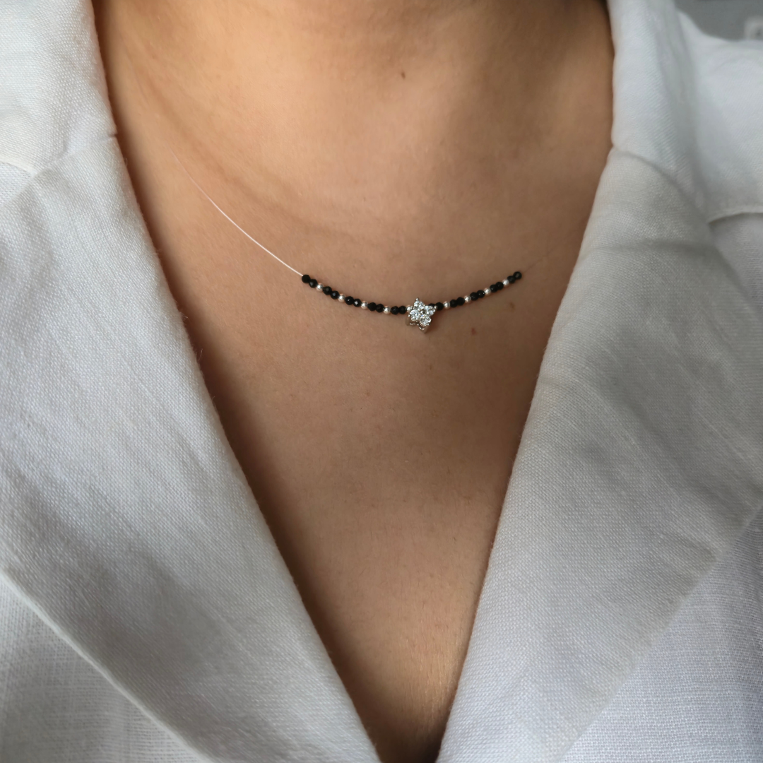 Minimalist Floating Mangalsutra Necklace with Solitaire Pendant in 925 Sterling Silver