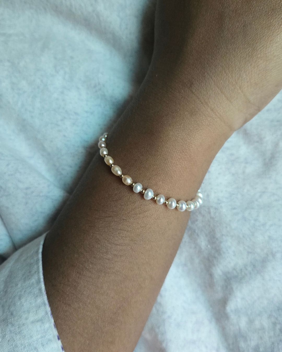 Gold Filled Pink and White Freshwater Pearl Bracelet
