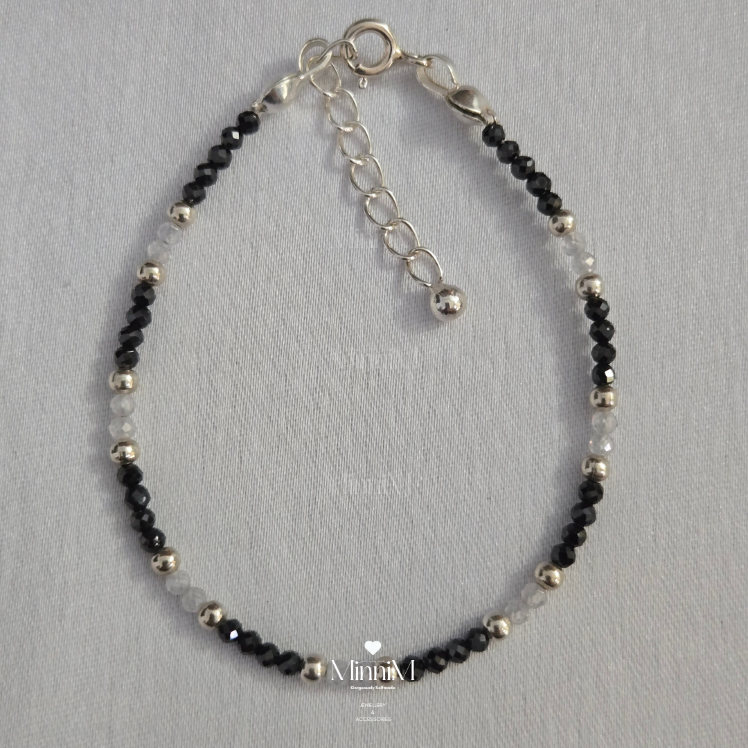 Black Spinel with White Zircon NAZARIYA bracelet in 925 Sterling Silver