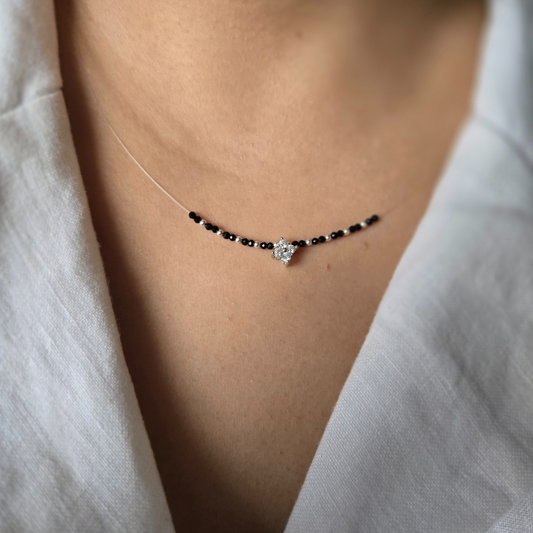 Minimalist Floating Mangalsutra Necklace with Solitaire Pendant in 925 Sterling Silver