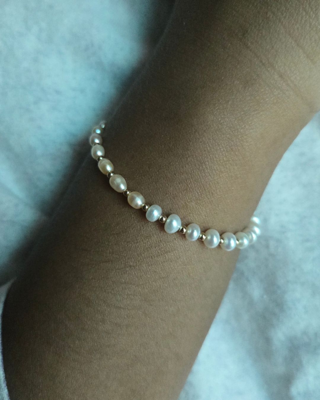 Gold Filled Pink and White Freshwater Pearl Bracelet