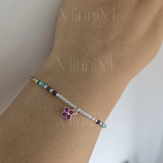 White Zircon Seven Chakra Bracelet in 925 Sterling Silver With Charm