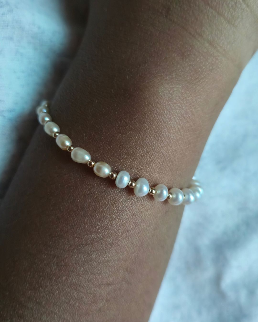 Gold Filled Pink and White Freshwater Pearl Bracelet