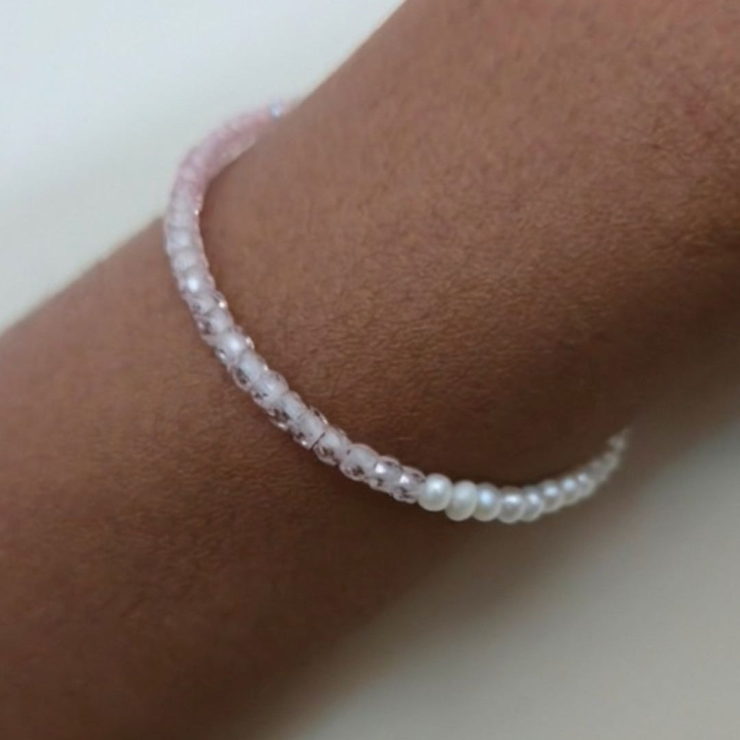 Sterling Silver Pink Zircon and Freshwater Pearl Bracelet | Gemstone Jewellery