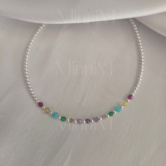 Beaded Seven Chakra Bracelet in 925 Sterling Silver
