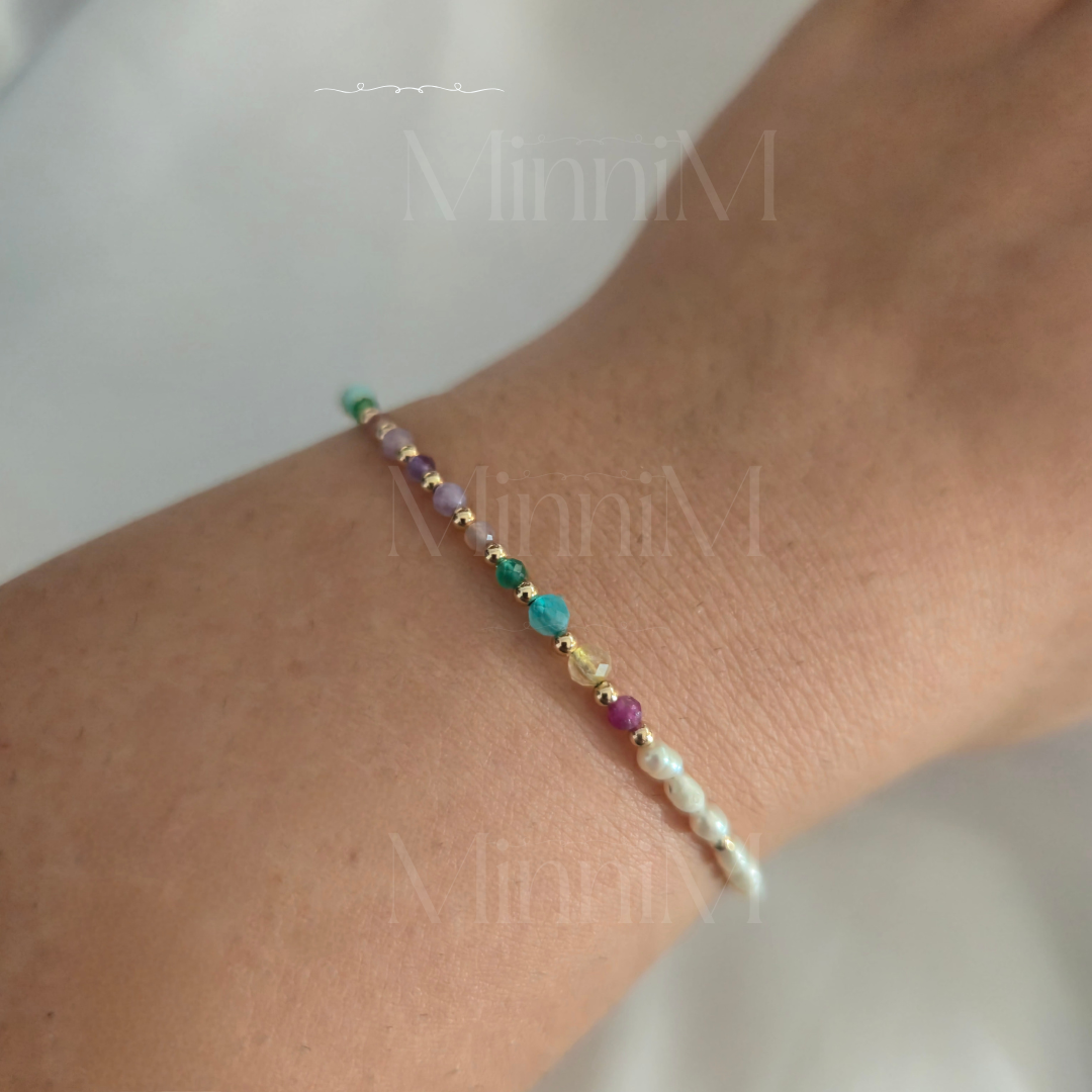 Freshwater Pearl Seven Chakra Bracelet in 14k Gold Filled