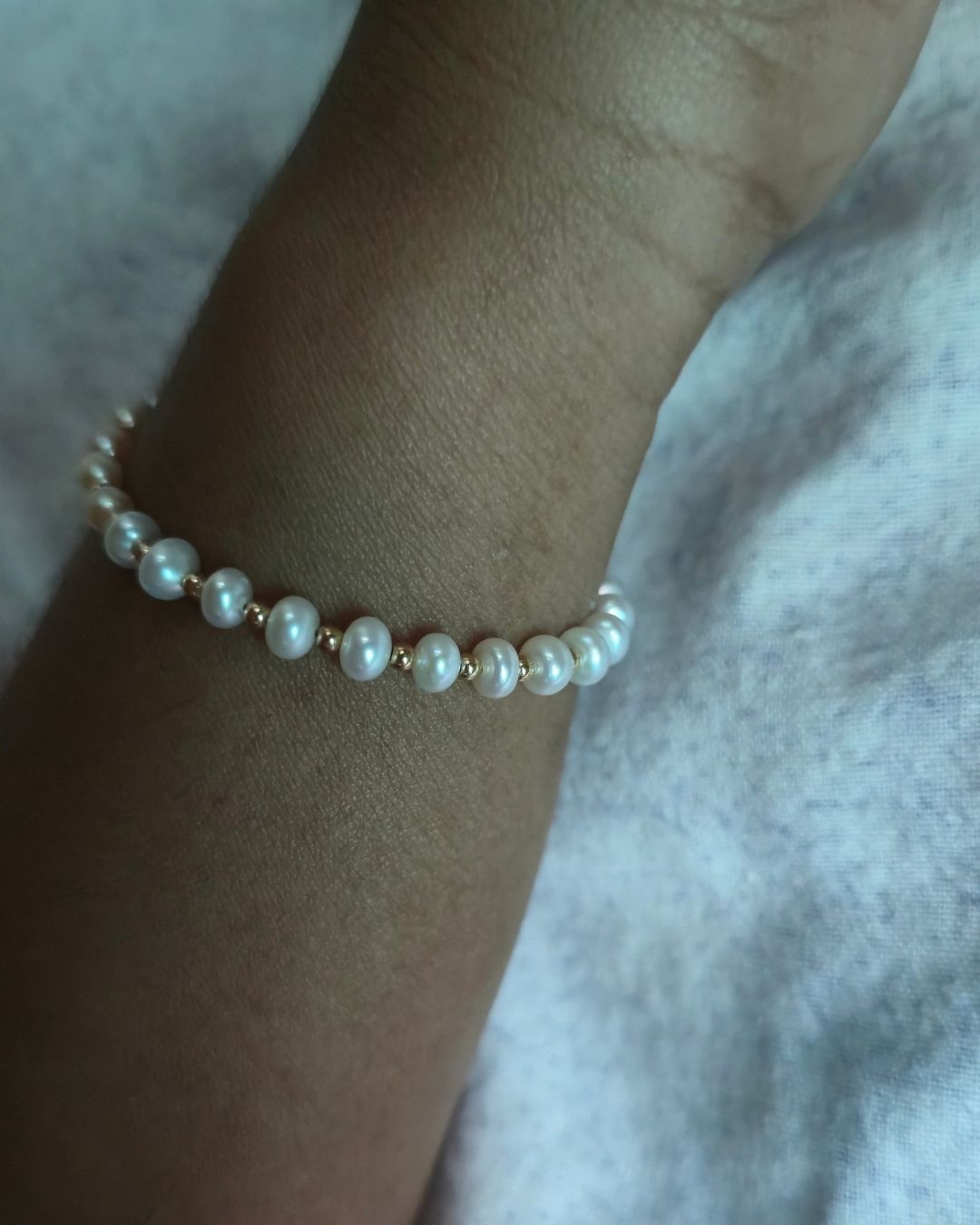 Gold Filled Pink and White Freshwater Pearl Bracelet