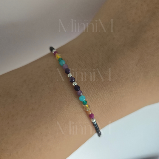 Black Spinel Seven Chakra Gemstone Bracelet in 925 Sterling Silver