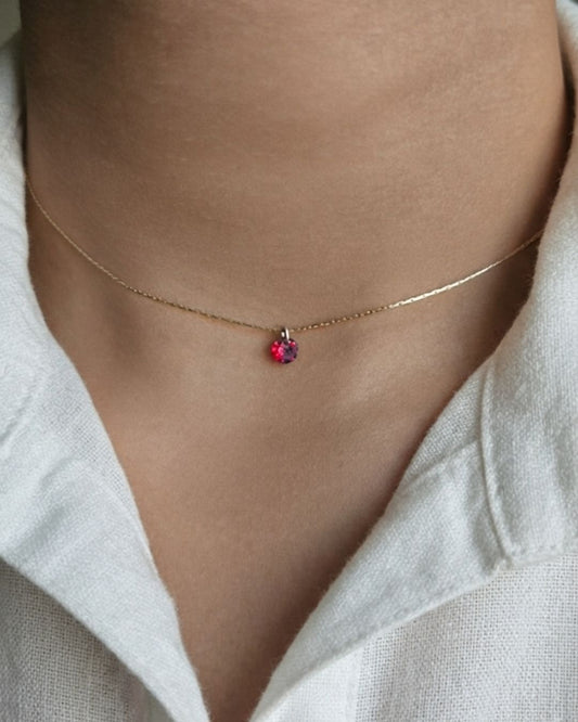 14K Gold Filled January Maroon Birthstone Pendant Necklace