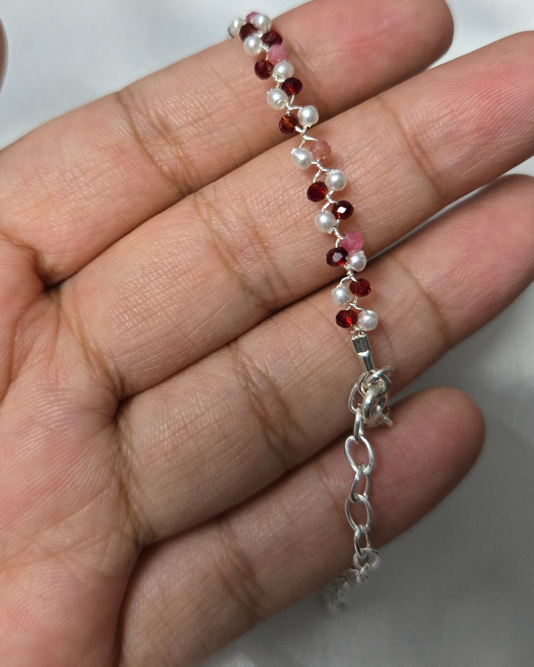 Red and White Cherry Blossom SAKURA Bracelet in 925 Sterling Silver