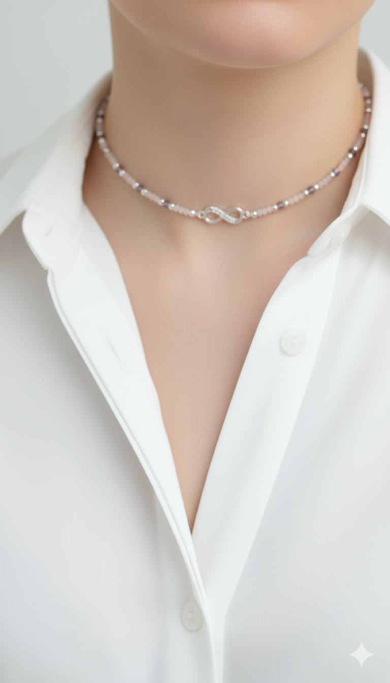 925 Sterling Silver Choker Necklace with Rare Lavender & White Zircon | Hypoallergenic & Skin-Friendly Jewellery