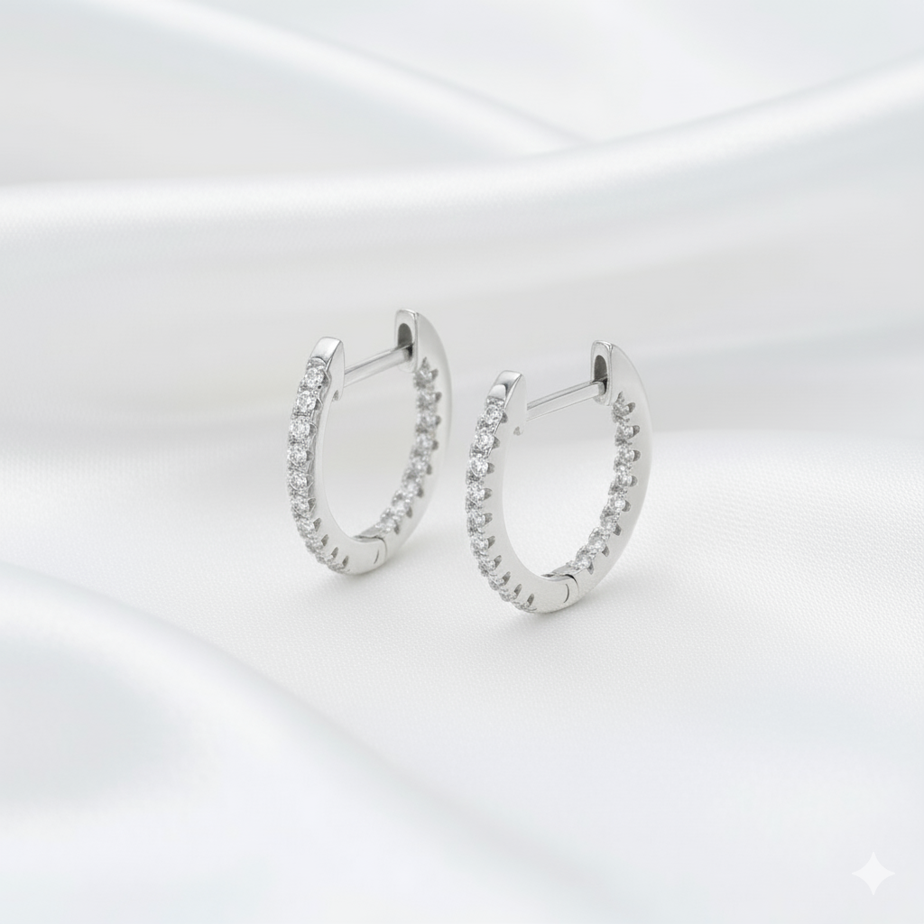 925 Silver Gold Vermeil Zircon Hoop Earrings | Hypoallergenic