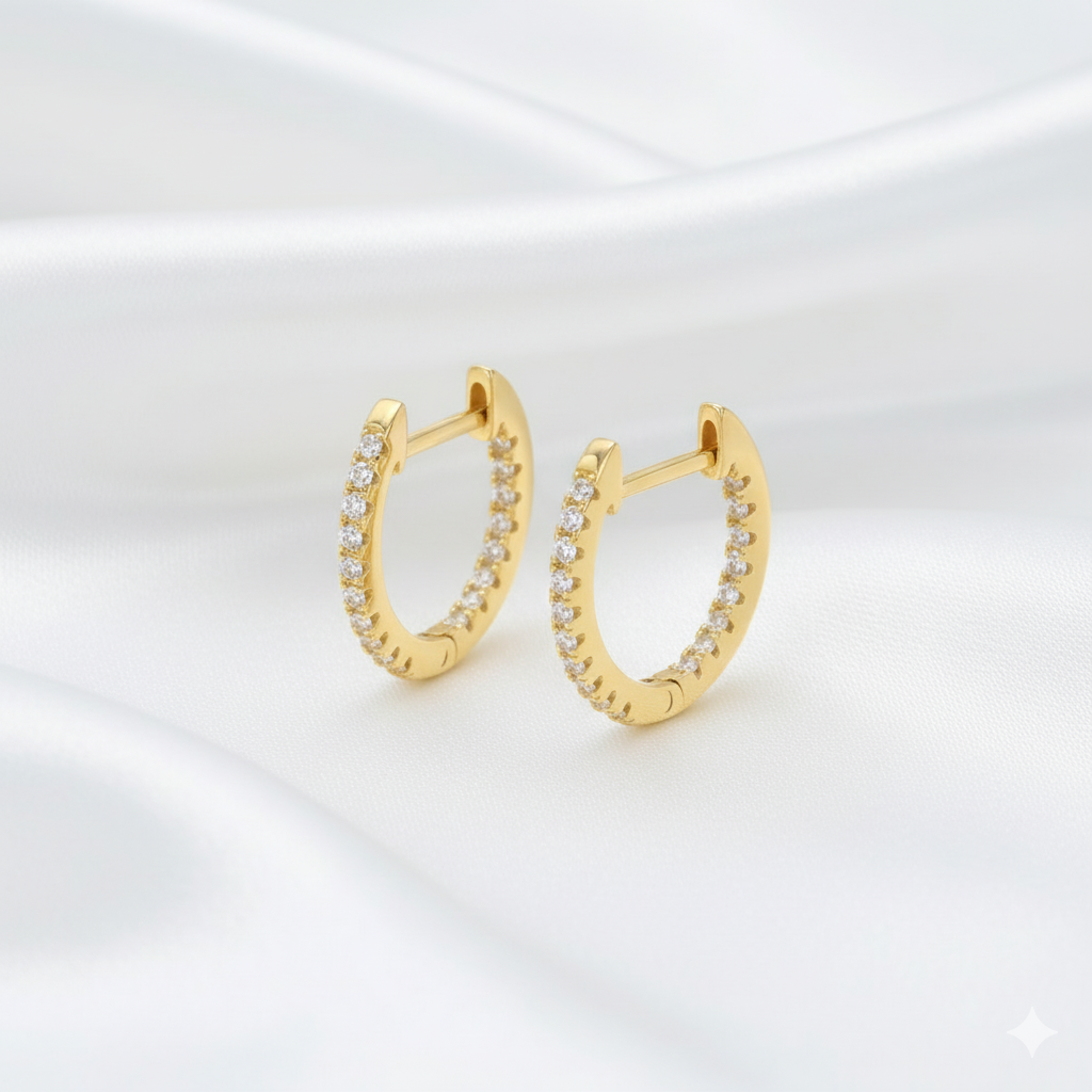 925 Silver Gold Vermeil Zircon Hoop Earrings | Hypoallergenic