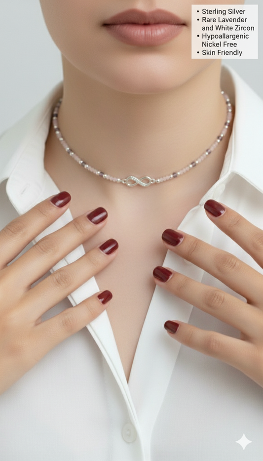 925 Sterling Silver Choker Necklace with Rare Lavender & White Zircon | Hypoallergenic & Skin-Friendly Jewellery