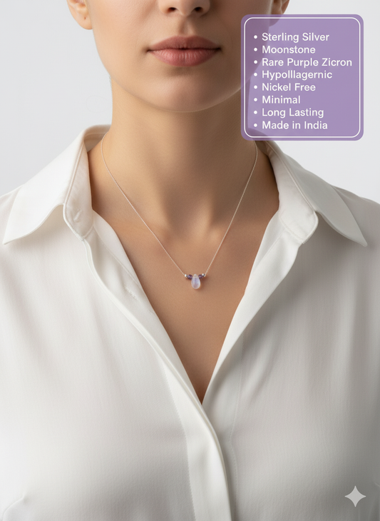 moonstone necklace with zircon silver sterling silver gold plated gold gold filled gifts diwali laxmi puja 