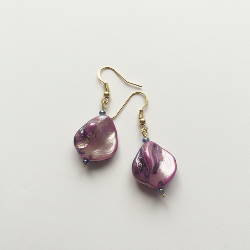 Pair of purple teardrop sterling silver earrings 