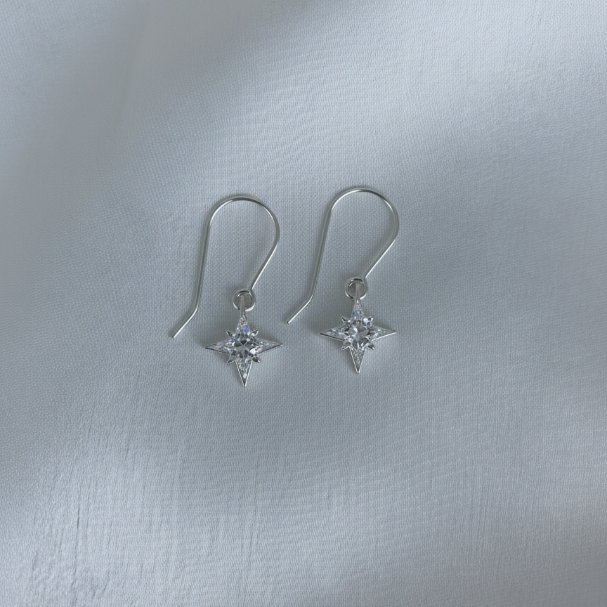 Star-shaped silver earrings , christmas earrings , new year earrings 