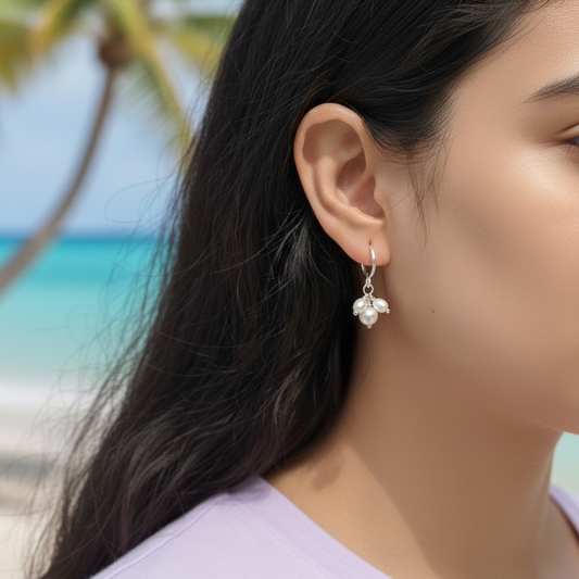 Sterling Silver White Pearl Hoops