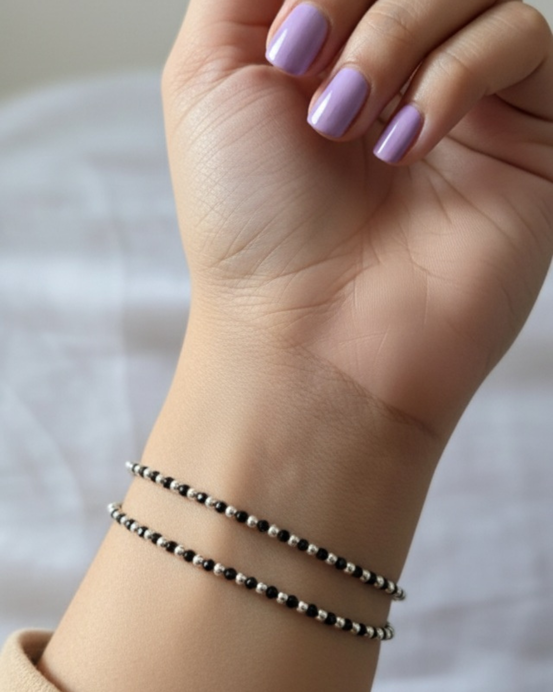 Double Layer Black Spinel And 925 Sterling Sterling Nazariya Bracelet