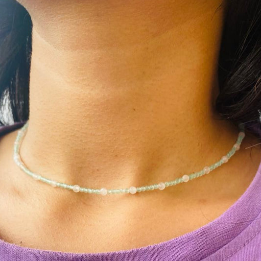 Rose Quartz and Amazonite with Mother of Pearl Necklace in 925 Sterling Silver