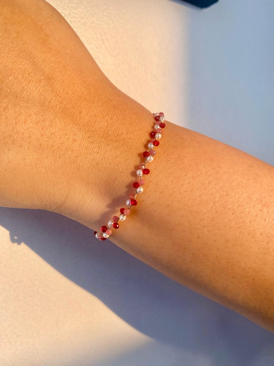 Red and White Cherry Blossom SAKURA Bracelet in 925 Sterling Silver