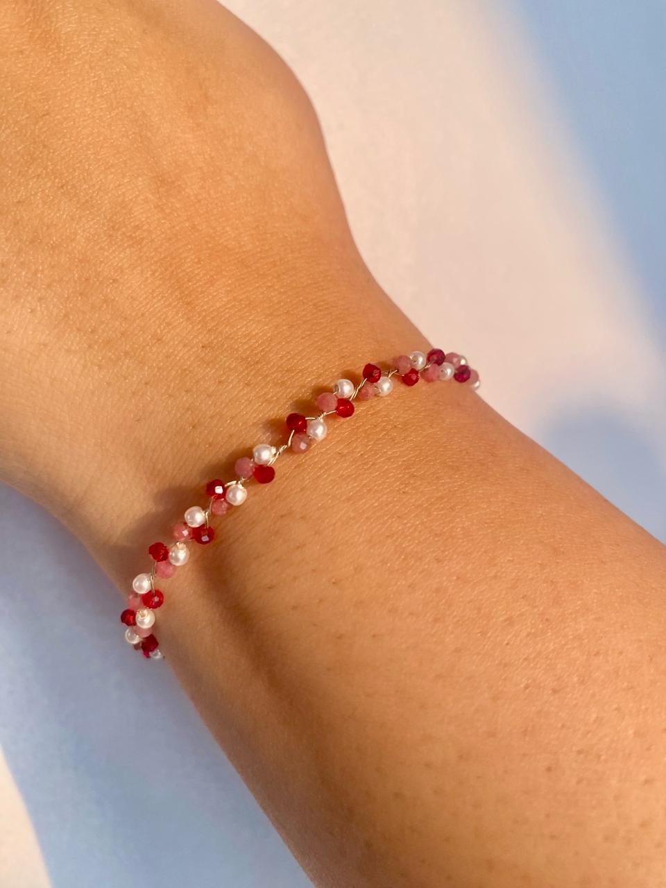 Red and White Cherry Blossom SAKURA Bracelet in 925 Sterling Silver