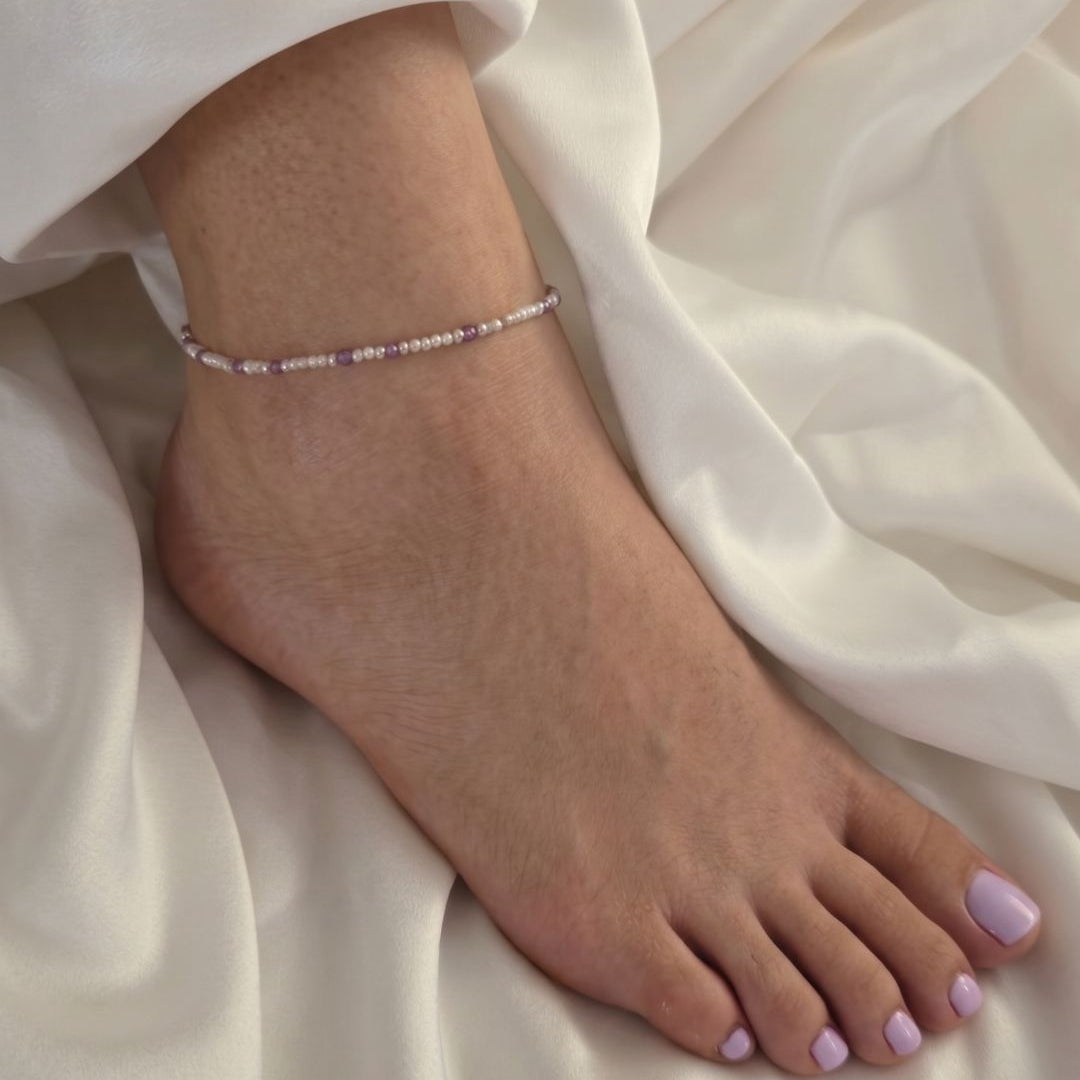 Lavender and White Zircon Anklet in 925 Sterling Silver