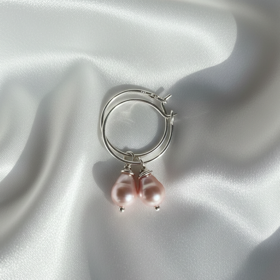 Sterling Silver Pearl Drop Hoops